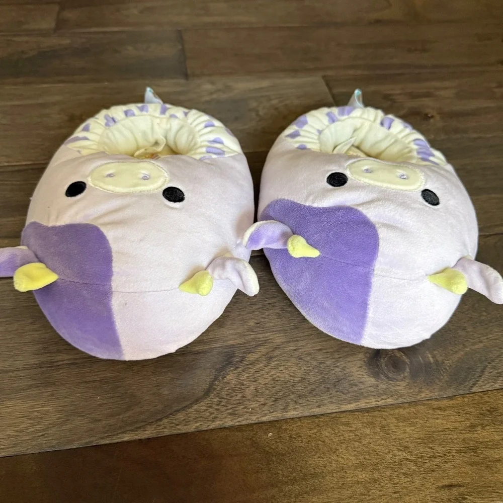 Squishmallows Bubba Purple Cow Plush Slippers Kids Girls Size M 2-3 Purple Cream